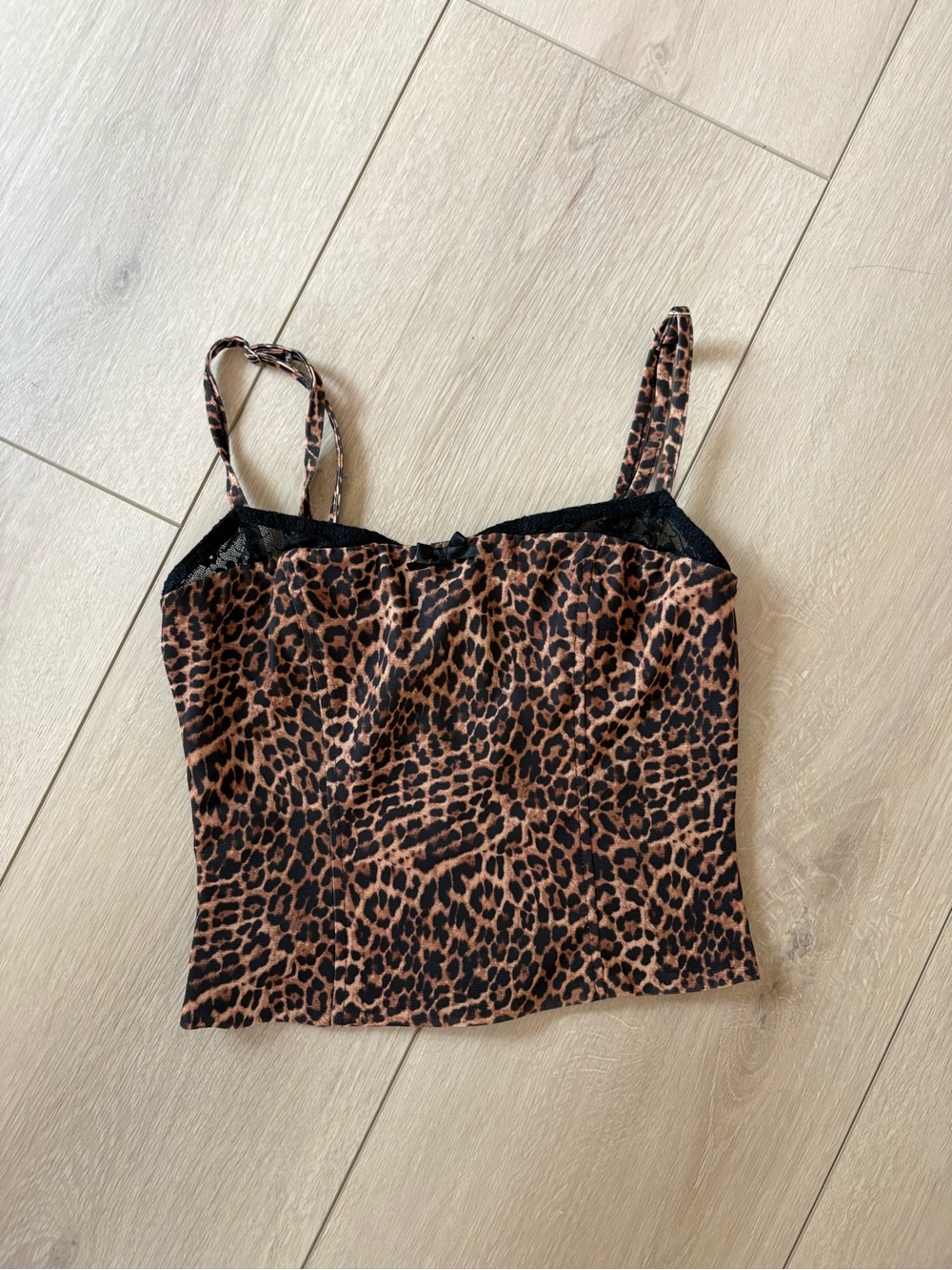 Edikted Leopard Print Cami in Brown and Black with Lace Trim